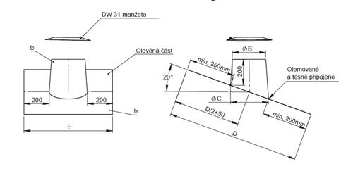 DWV59 Prostup střechou 16°-25° olověné lemování (včetně manžety) pr. 200 mm