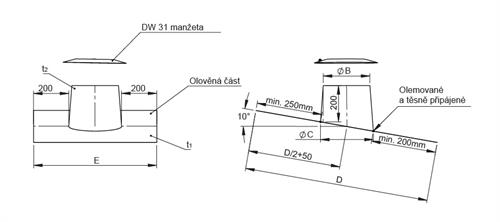 DWV53 Prostup střechou 5°-15° olověné lemování (včetně manžety) pr. 180 mm