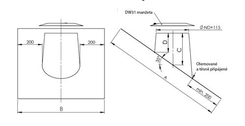 DWV38 Prostup střechou 26°-35° olověné lemování (včetně manžety) pr. 150 mm