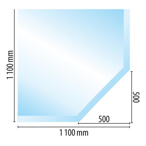 Sklo pod kamna - čtverec zkosený roh 1100x1100 mm