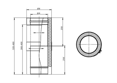 DWV50 Teleskopický rovný díl 320-420 mm/pr.180 mm