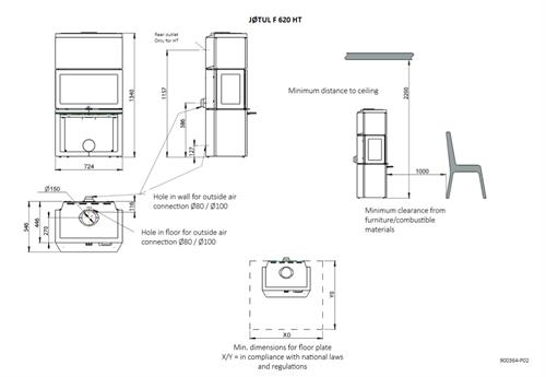 Krbová kamna Jotul F 620 HT - nástavec, podstavec, černý lak