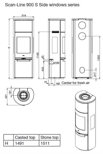 Krbová kamna Scan-Line 900 S - s akumulací, boční prosklení