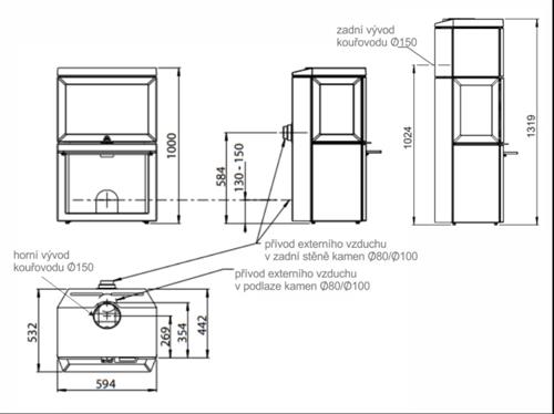 Krbová kamna Jotul F 520 HT BP - nástavec, černý lak